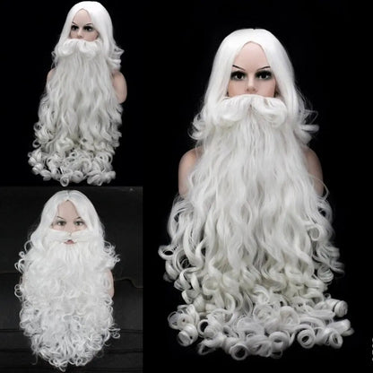 Christmas Cosplay Synthetic Wig Short Hair White/Grey Santa Claus Beard Unisex Men Women Party Dress Up Props Cosplay Accessorie