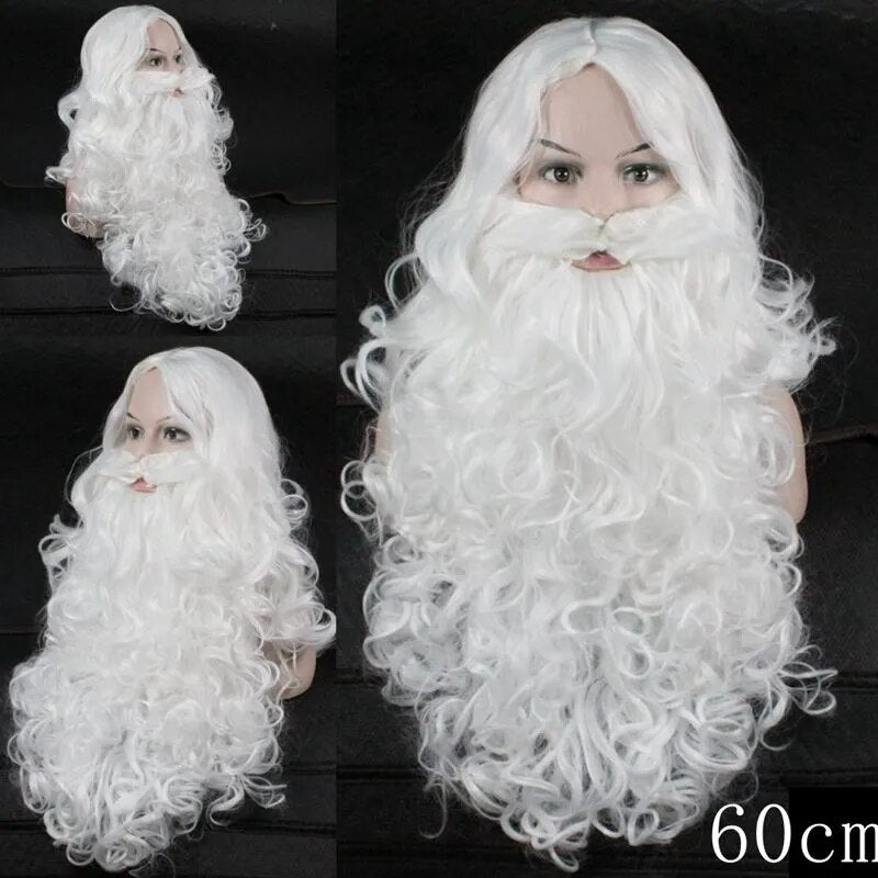 Christmas Cosplay Synthetic Wig Short Hair White/Grey Santa Claus Beard Unisex Men Women Party Dress Up Props Cosplay Accessorie