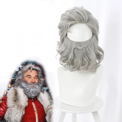 Christmas Cosplay Synthetic Wig Short Hair White/Grey Santa Claus Beard Unisex Men Women Party Dress Up Props Cosplay Accessorie