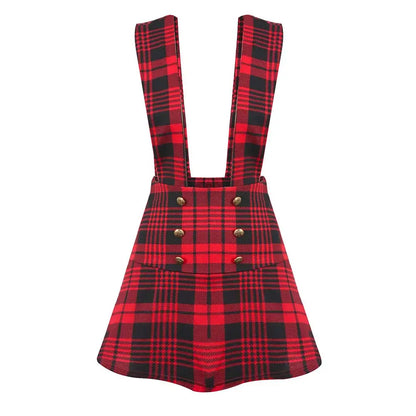 Christmas Suspender Skirt Women's Casual Plaid Print Pleated Skirts Ladies Street Style Slim Short Skater Dress