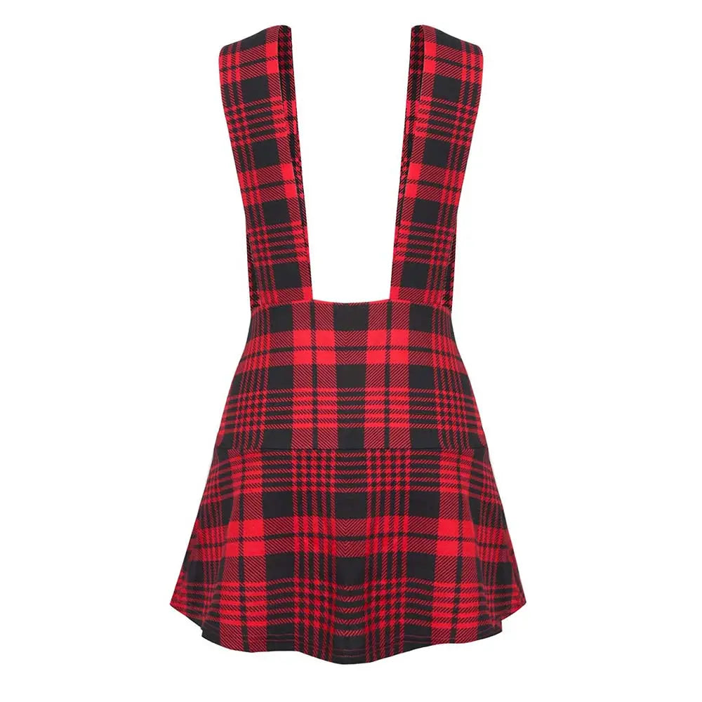 Christmas Suspender Skirt Women's Casual Plaid Print Pleated Skirts Ladies Street Style Slim Short Skater Dress