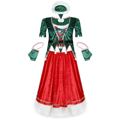 Christmas New Year Masquerade Performance Costume Velvet Christmas Dresses Santa Claus Costume Green Elf Cosplay Sexy Dress