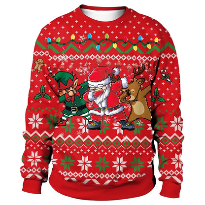 Christmas Pullovers Sweaters for Men Christmas Reindeer 3D Printed O-Neck Sweater Top Couple Clothing Holiday Women Sweatshirts