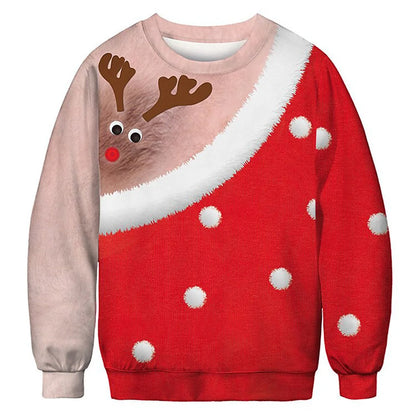 Christmas Pullovers Sweaters for Men Christmas Reindeer 3D Printed O-Neck Sweater Top Couple Clothing Holiday Women Sweatshirts