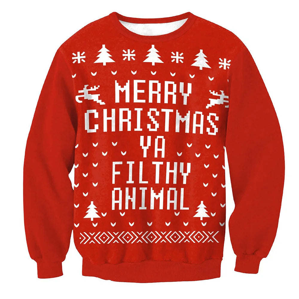 Christmas Pullovers Sweaters for Men Christmas Reindeer 3D Printed O-Neck Sweater Top Couple Clothing Holiday Women Sweatshirts