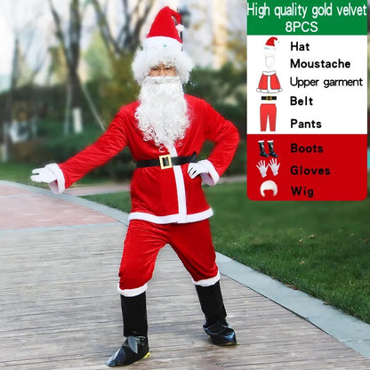 Christmas Santa Claus  Cosplay Costume For Adult Men Fancy Costumes Party Red Suit Coat Pants Beard Belt Hat Plus Size 6XL