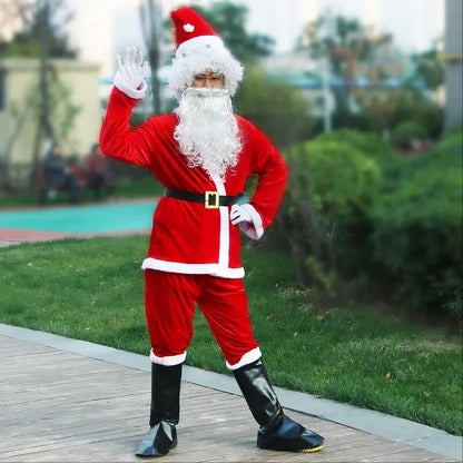 Christmas Santa Claus  Cosplay Costume For Adult Men Fancy Costumes Party Red Suit Coat Pants Beard Belt Hat Plus Size 6XL