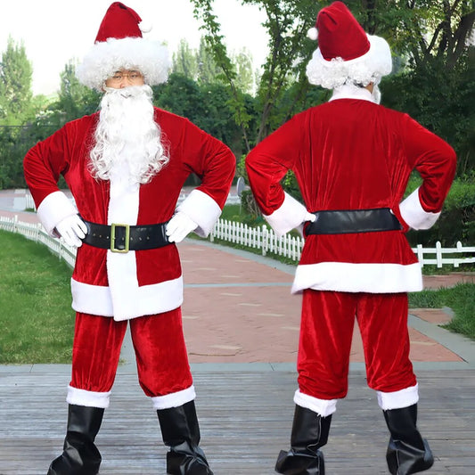 Christmas Santa Claus Costume For Adult Men Fancy Cosplay Costumes Party Red Suit Coat Pants Beard Belt Hat Plus Size 6XL