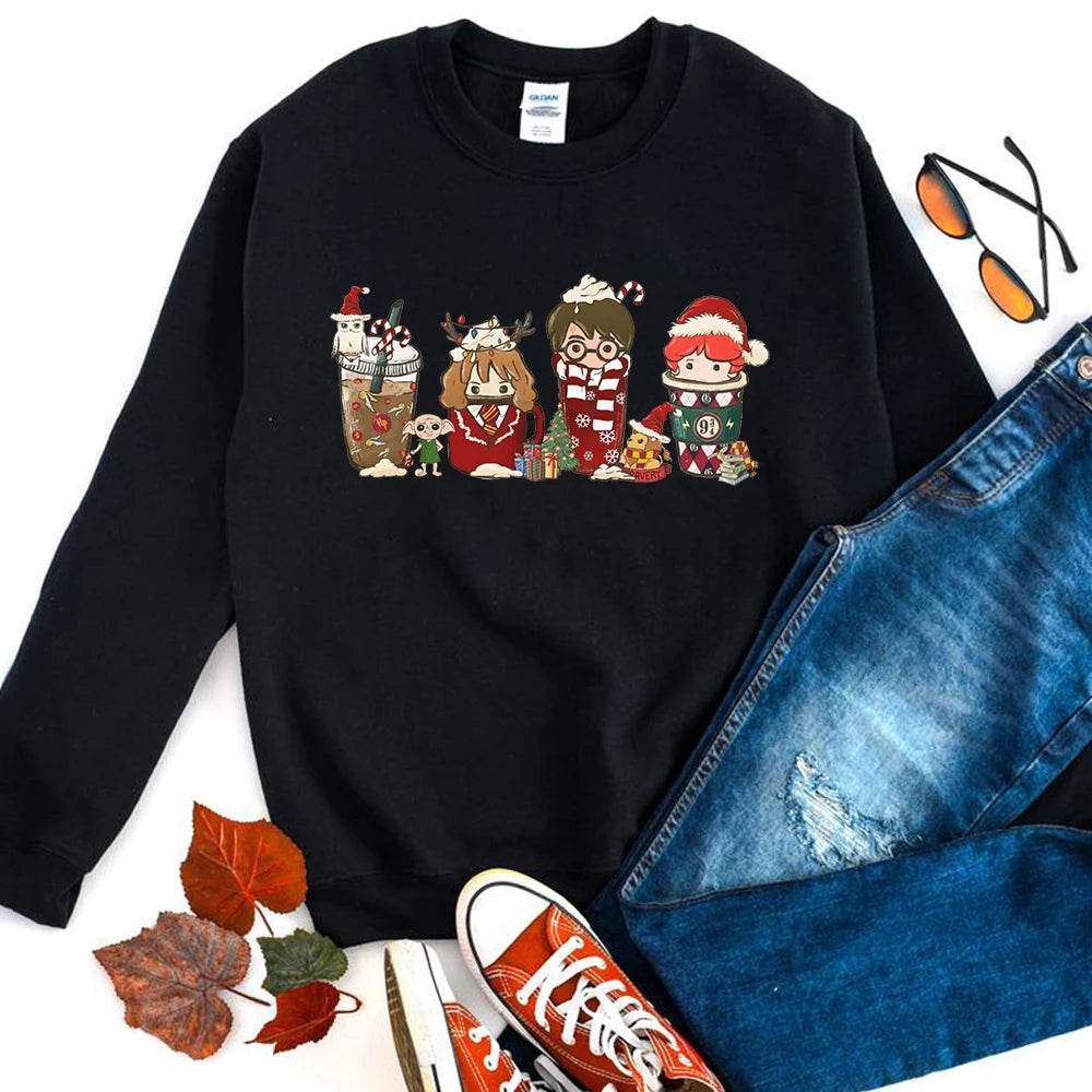 Christmas Sweatshirt Magical Wizard School Pullover Wizard Coffee Jumper Christmas Party Coffee Retro Crewneck Sweatshirts