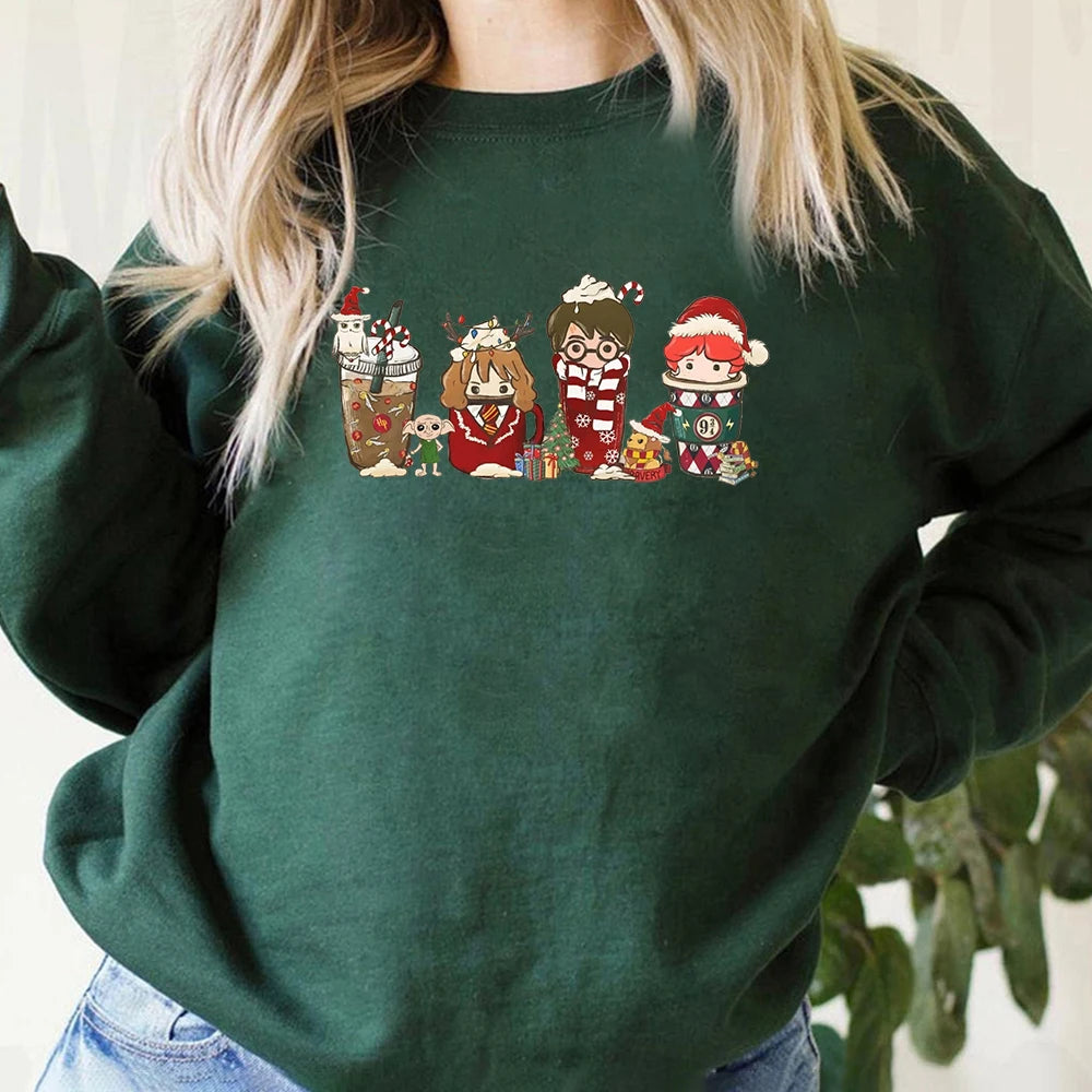 Christmas Sweatshirt Magical Wizard School Pullover Wizard Coffee Jumper Christmas Party Coffee Retro Crewneck Sweatshirts