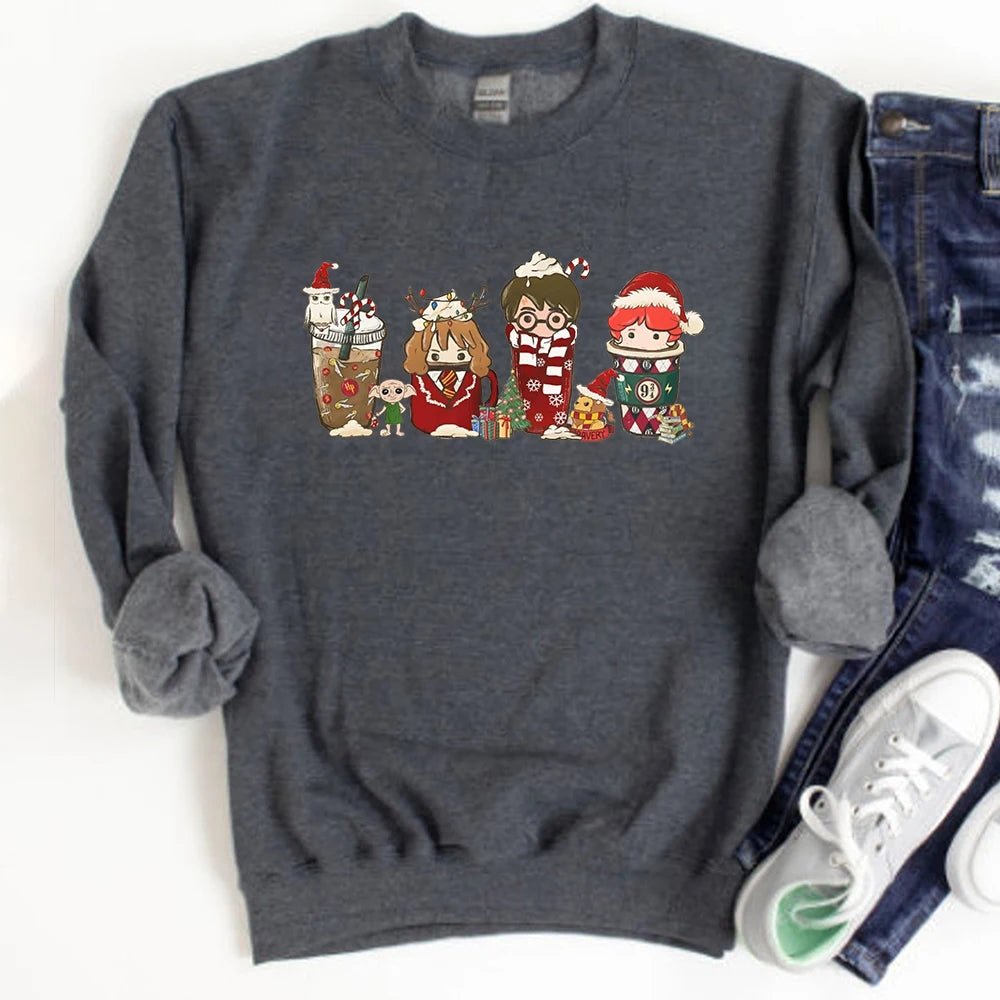 Christmas Sweatshirt Magical Wizard School Pullover Wizard Coffee Jumper Christmas Party Coffee Retro Crewneck Sweatshirts