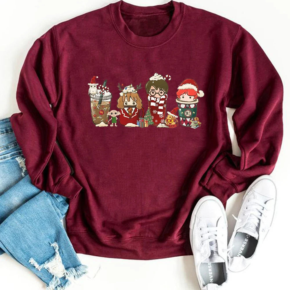 Christmas Sweatshirt Magical Wizard School Pullover Wizard Coffee Jumper Christmas Party Coffee Retro Crewneck Sweatshirts