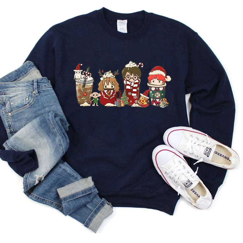 Christmas Sweatshirt Magical Wizard School Pullover Wizard Coffee Jumper Christmas Party Coffee Retro Crewneck Sweatshirts