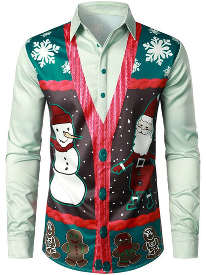 Christmas T-shirt Shirt Long Sleeve Button Christmas Tree HD Pattern Soft and Comfortable  New Muscle Men's Top Shirt XS-6XL