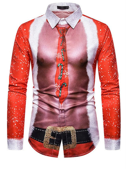 Christmas T-shirt Shirt Long Sleeve Button Christmas Tree HD Pattern Soft and Comfortable  New Muscle Men's Top Shirt XS-6XL