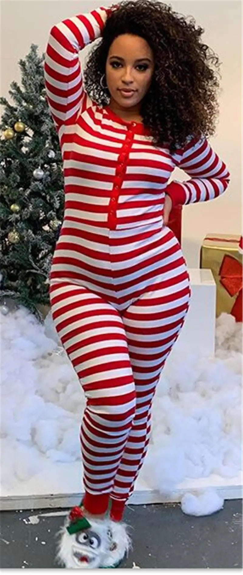 Christmas Women Household Pajama Sets Romper Sleeping Jumpsuit Long Sleeve Cotton Xmas Sleep Wear Home Wear