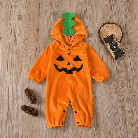 Autumn Halloween Infant Baby Boys Girls Jumpsuit Long Sleeve Hooded Patchwork Romper Fall Clothes