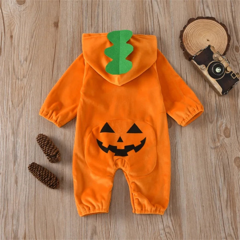 Autumn Halloween Infant Baby Boys Girls Jumpsuit Long Sleeve Hooded Patchwork Romper Fall Clothes