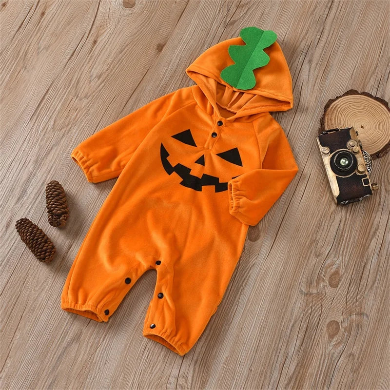 Autumn Halloween Infant Baby Boys Girls Jumpsuit Long Sleeve Hooded Patchwork Romper Fall Clothes