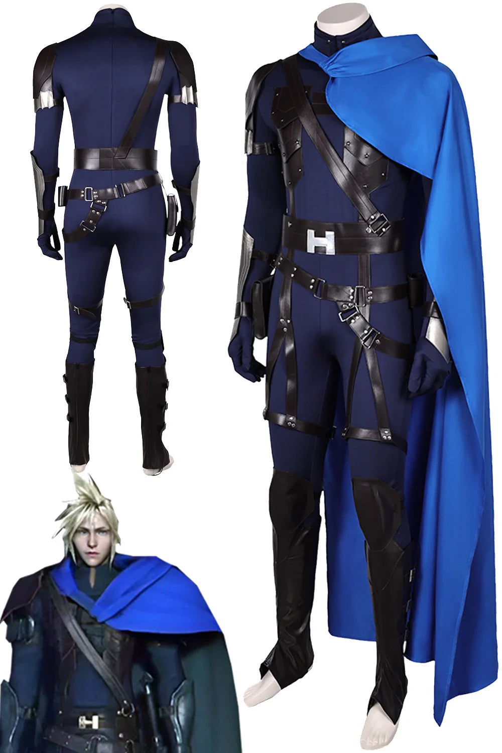 Cloud Strife Cosplay Fantasia Blue Cloak Combat Suits Wig Anime Game Final Fantasia VII Costume Disguise Men Fantasy Halloween