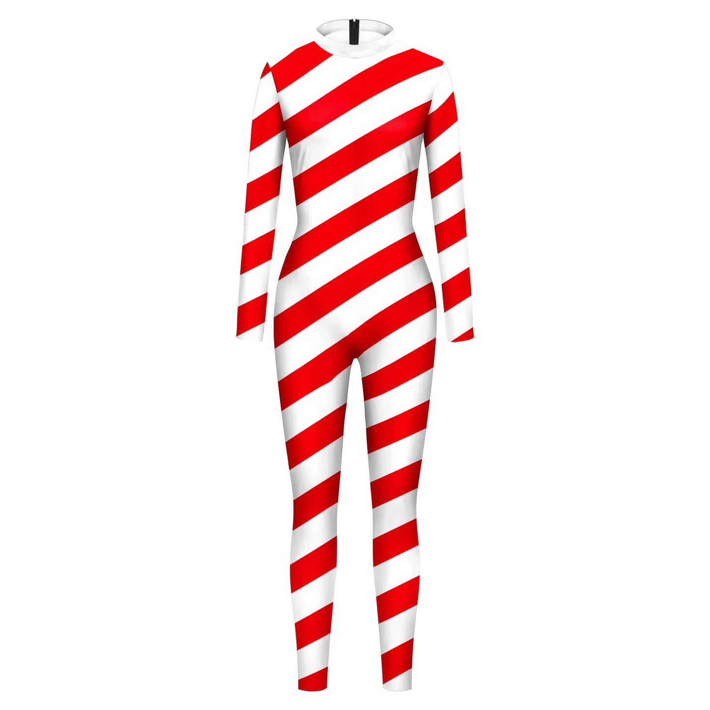 Color Cosplayer Candy Cane Jumpsuit Stripe Cosplay Costume Halloween Outfit Festival Bodysuit Christmas Party Zentai Suit