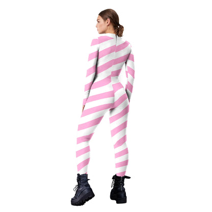 Color Cosplayer Candy Cane Jumpsuit Stripe Cosplay Costume Halloween Outfit Festival Bodysuit Christmas Party Zentai Suit