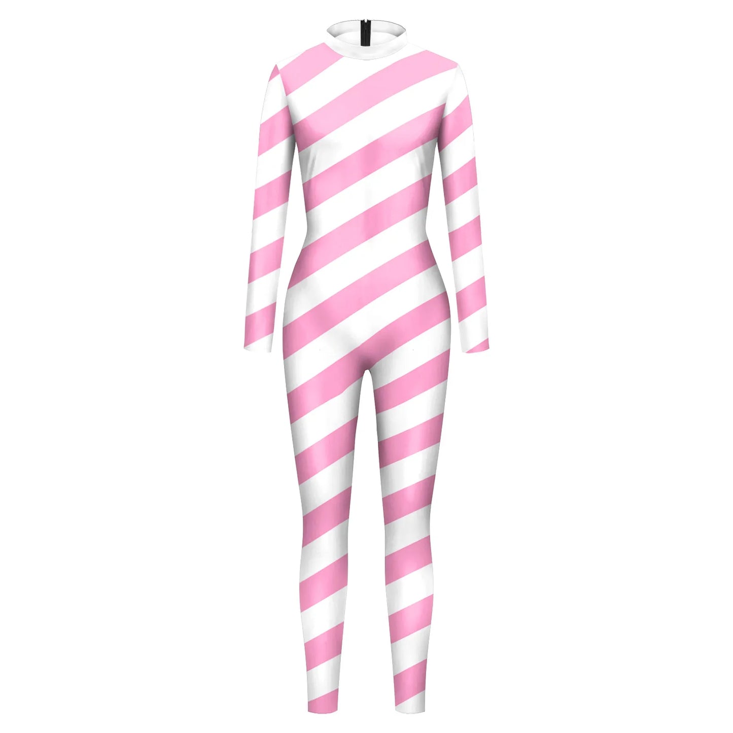 Color Cosplayer Candy Cane Jumpsuit Stripe Cosplay Costume Halloween Outfit Festival Bodysuit Christmas Party Zentai Suit