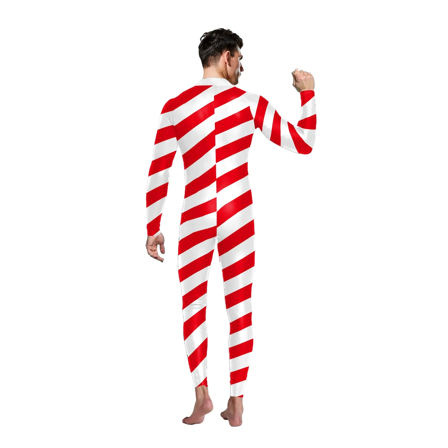 Color Cosplayer Candy Cane Jumpsuit Stripe Cosplay Costume Halloween Outfit Festival Bodysuit Christmas Party Zentai Suit