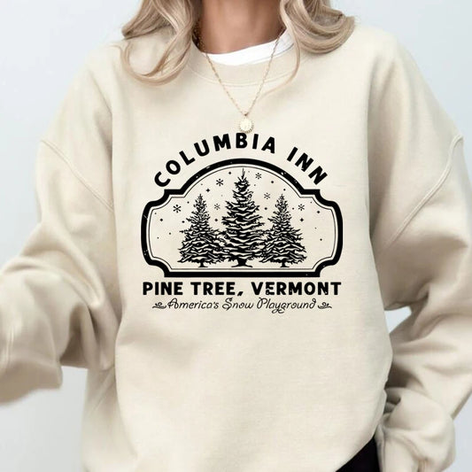 Columbia Inn Pine Tree Vermont Christmas Sweatshirt Women's Clothing Harajuku Pullover Streetwear Woman Clothes Hooded Sweat