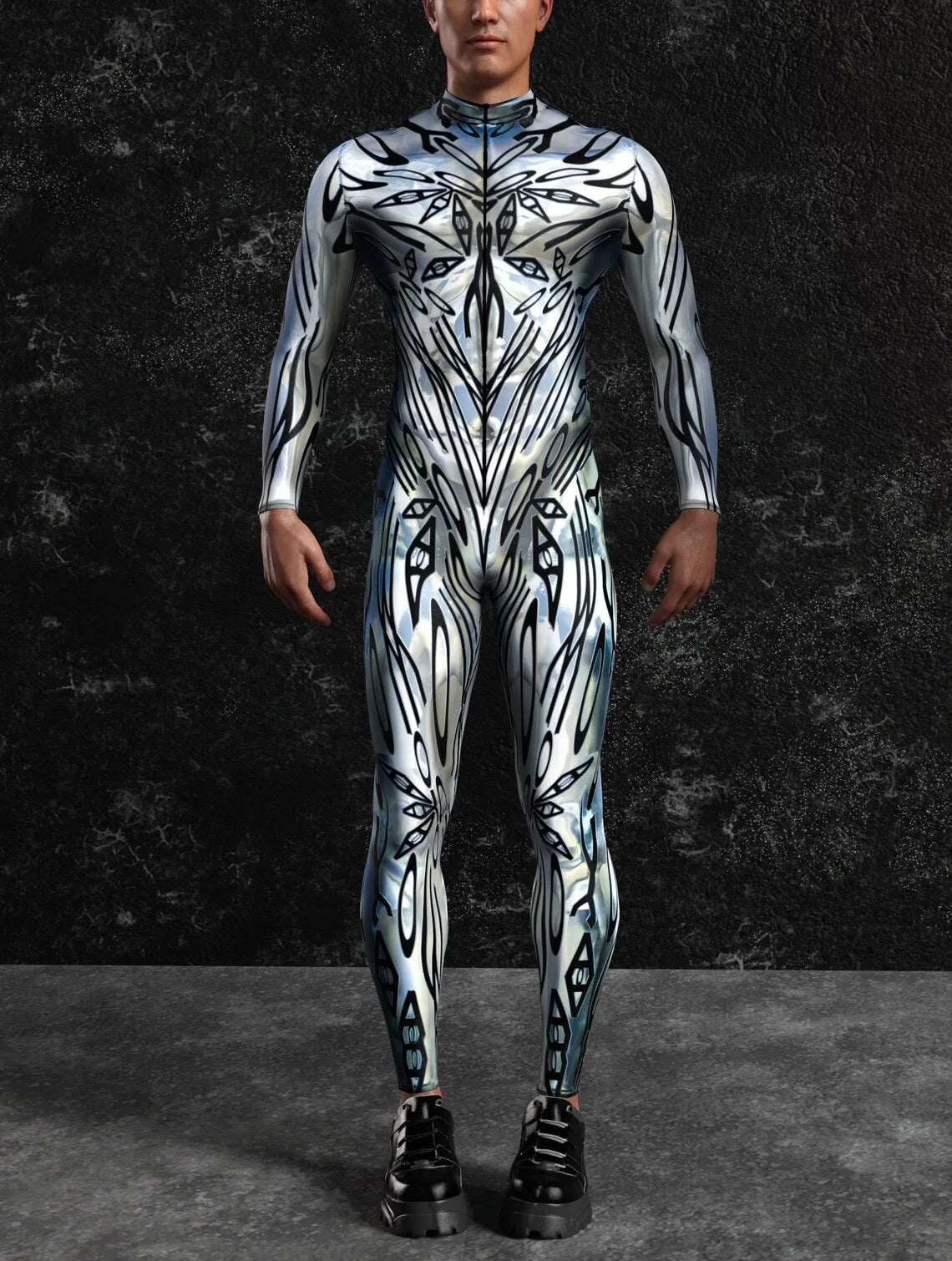 Cyberpunk Mechanical Armored Jumpsuit Cosplay Bodysuit Steampunk Costume for Men Women Halloween Party Zentai Suit