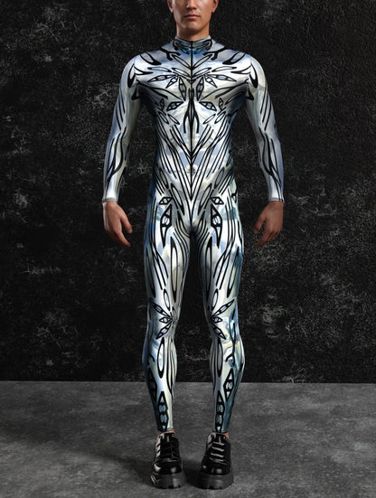 Cyberpunk Mechanical Armored Jumpsuit Cosplay Bodysuit Steampunk Costume for Men Women Halloween Party Zentai Suit