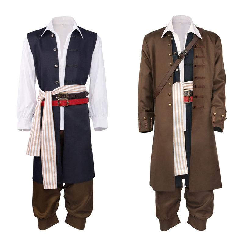 Captain Jack Sparrow Cosplay Costume Coat Jacket Adult Hat Wig Suits Halloween Carnival Costume