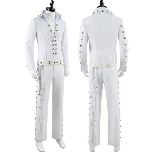 Movie Presley Cosplay Costume Adult Men White  Shirt  Pants Suits Halloween Carnival Costume