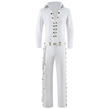 Movie Presley Cosplay Costume Adult Men White  Shirt  Pants Suits Halloween Carnival Costume