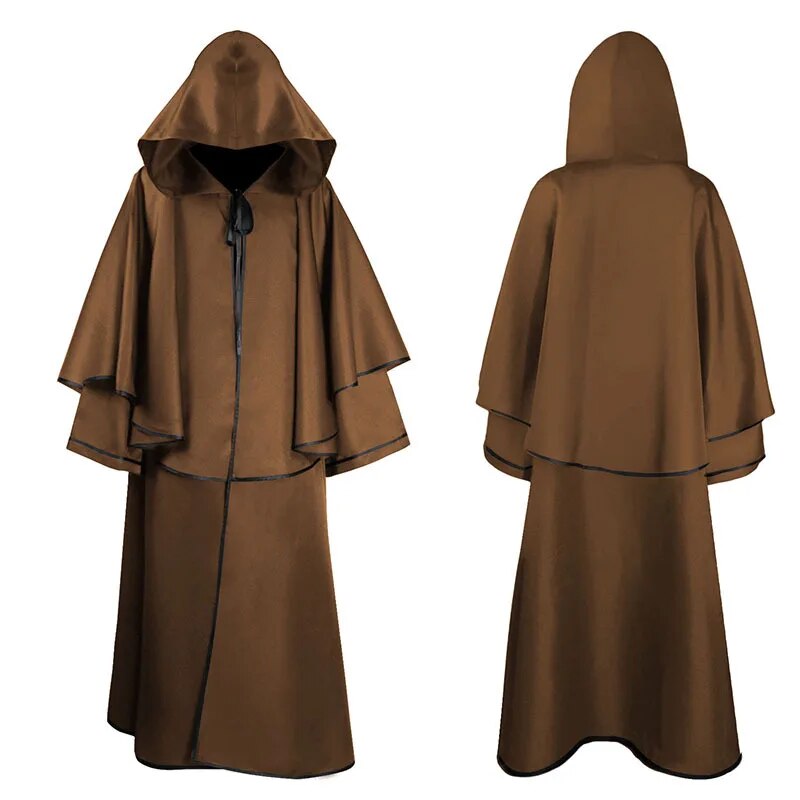 Cosplay Medieval Hooded Robe Costume Halloween Dress Up Party Adult Monk Cloak Wizard Guide Cloak Cosplay Clothing Stage Drama