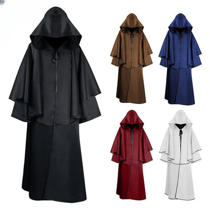 Cosplay Medieval Hooded Robe Costume Halloween Dress Up Party Adult Monk Cloak Wizard Guide Cloak Cosplay Clothing Stage Drama