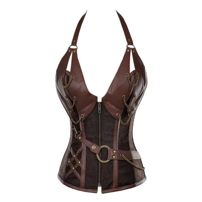 Cosplay Medieval Steampunk Viking Pirate Costume Adult Women Gothic Knight Corset Halloween Leathter Halter Vest Disfraz Hombre