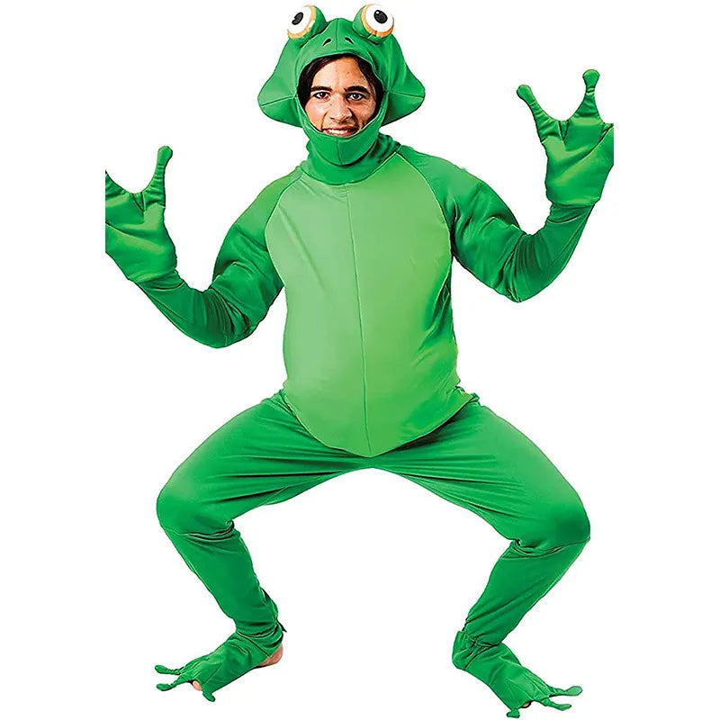 Cosplay Men Funny Frog Costume Novelty Adult Animal Halloween Dress Up Party Jumpsuit Outfit Overalls Plus Size Clothes