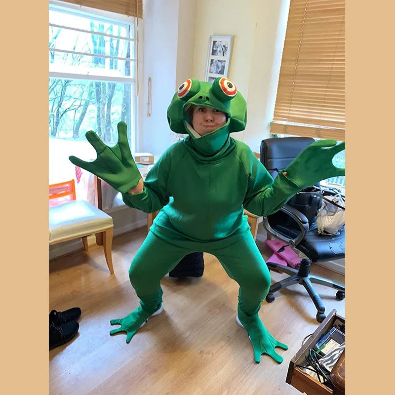 Cosplay Men Funny Frog Costume Novelty Adult Animal Halloween Dress Up Party Jumpsuit Outfit Overalls Plus Size Clothes