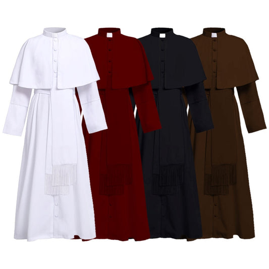 Cosplay legend Clergy Robe Cassock with Cincture Medieval Clergyman Vestments Roman Priest Robe Cassock Costume for Men Witch