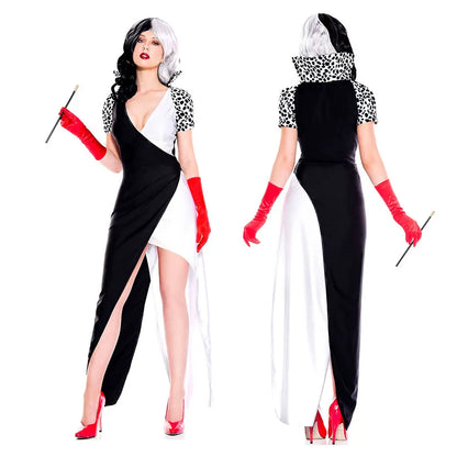 Cruella De Vil 101 Dalmatians Dress Cloak Halloween Costumes for Woman Adult Witch Cruella Cosplay Anime Figure Suits Robe Cloth