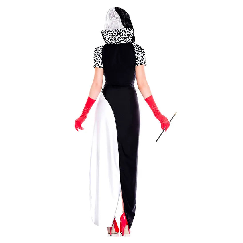 Cruella De Vil 101 Dalmatians Dress Cloak Halloween Costumes for Woman Adult Witch Cruella Cosplay Anime Figure Suits Robe Cloth