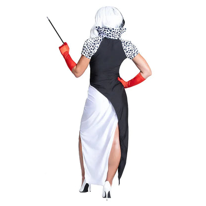 Cruella De Vil 101 Dalmatians Dress Cloak Halloween Costumes for Woman Adult Witch Cruella Cosplay Anime Figure Suits Robe Cloth