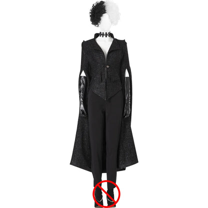 Cruella Villain Cosplay Costume Black Uniform Wig Boots Gloves Necklace for Halloween Carnival Party Set Plus Size Custom Made