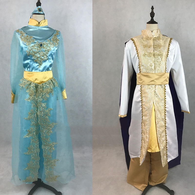 Custom Made Aladdin Prince Princess Jasmine Lovers Cosplay Costume For Adult Man Women Halloween Party Costume