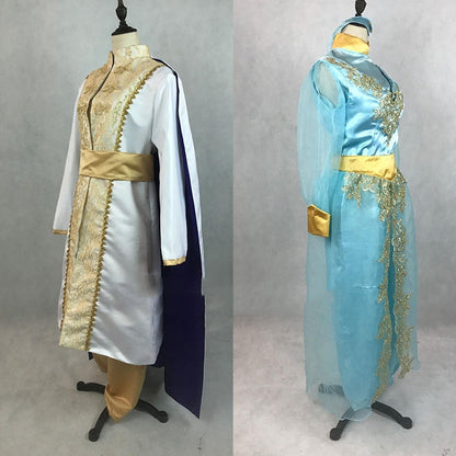 Custom Made Aladdin Prince Princess Jasmine Lovers Cosplay Costume For Adult Man Women Halloween Party Costume