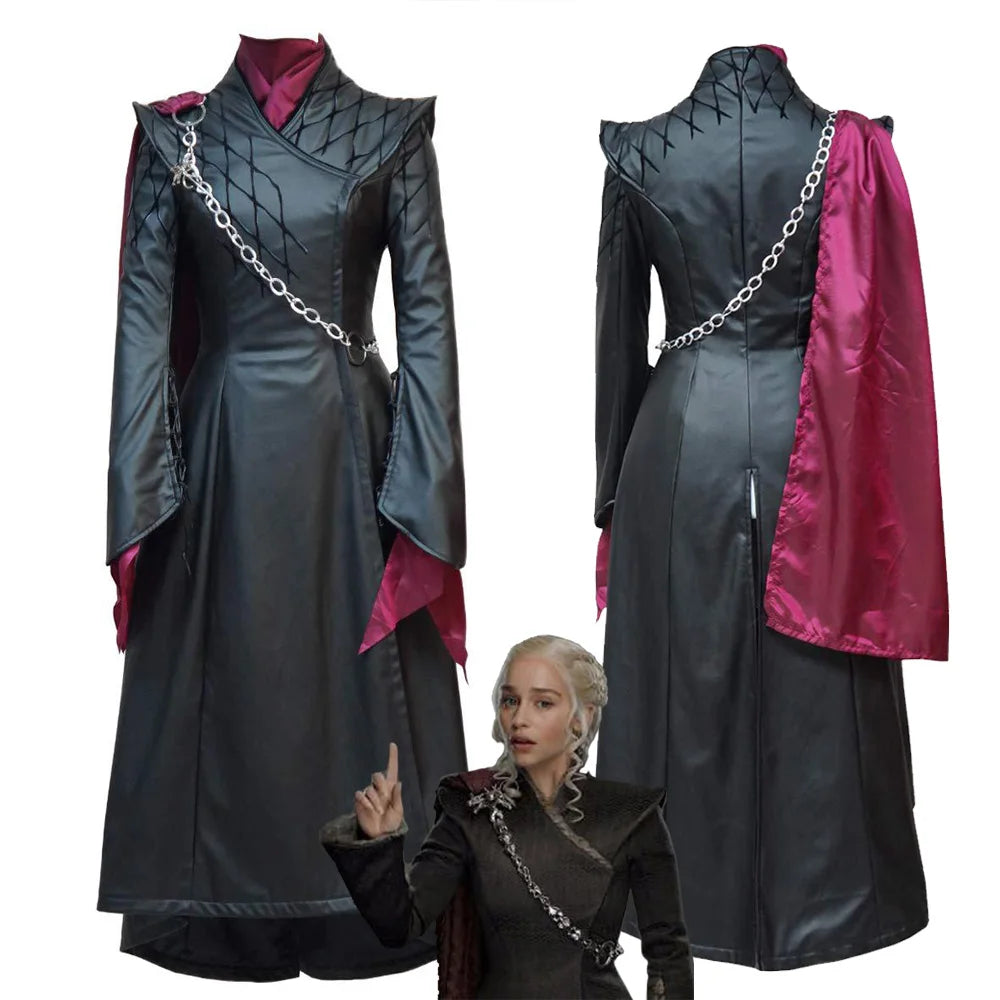 Daenerys Cosplay Costume Black Jacket Long Cape Movie Cosplay Full Set Lady Suit Outfits for Women Queen Cosplay Halloween Suit