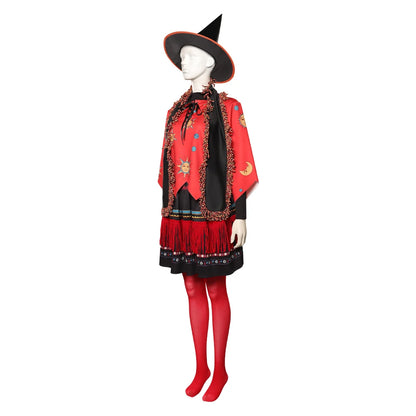 Dani Dennison Cosplay Costume Witch Hat Red Fringed Cape and Dress Outfit