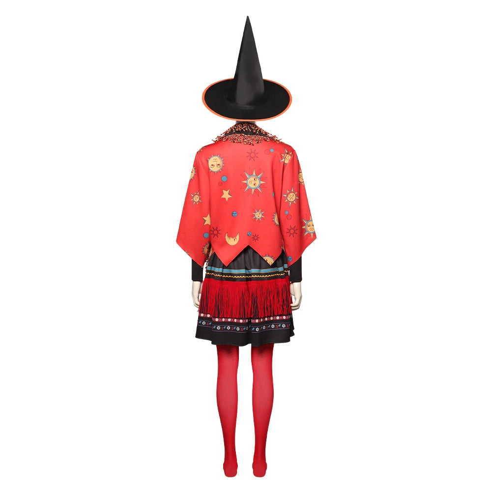 Dani Dennison Cosplay Costume Witch Hat Red Fringed Cape and Dress Outfit