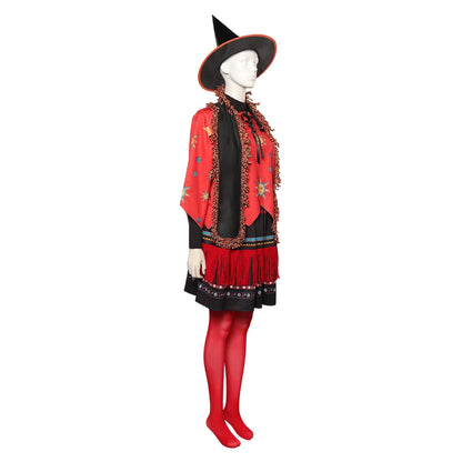 Dani Dennison Cosplay Costume Witch Hat Red Fringed Cape and Dress Outfit